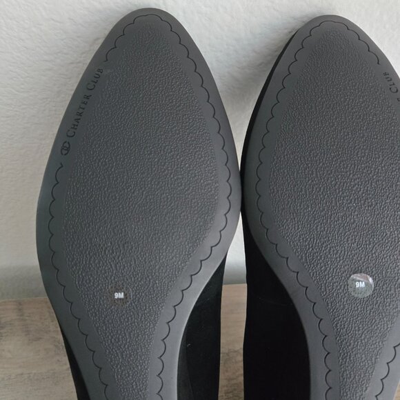 Charter Club Wandaa Suede Leather Scalloped Almond Toe Wedge Heels Black Size 9 - Picture 11 of 12
